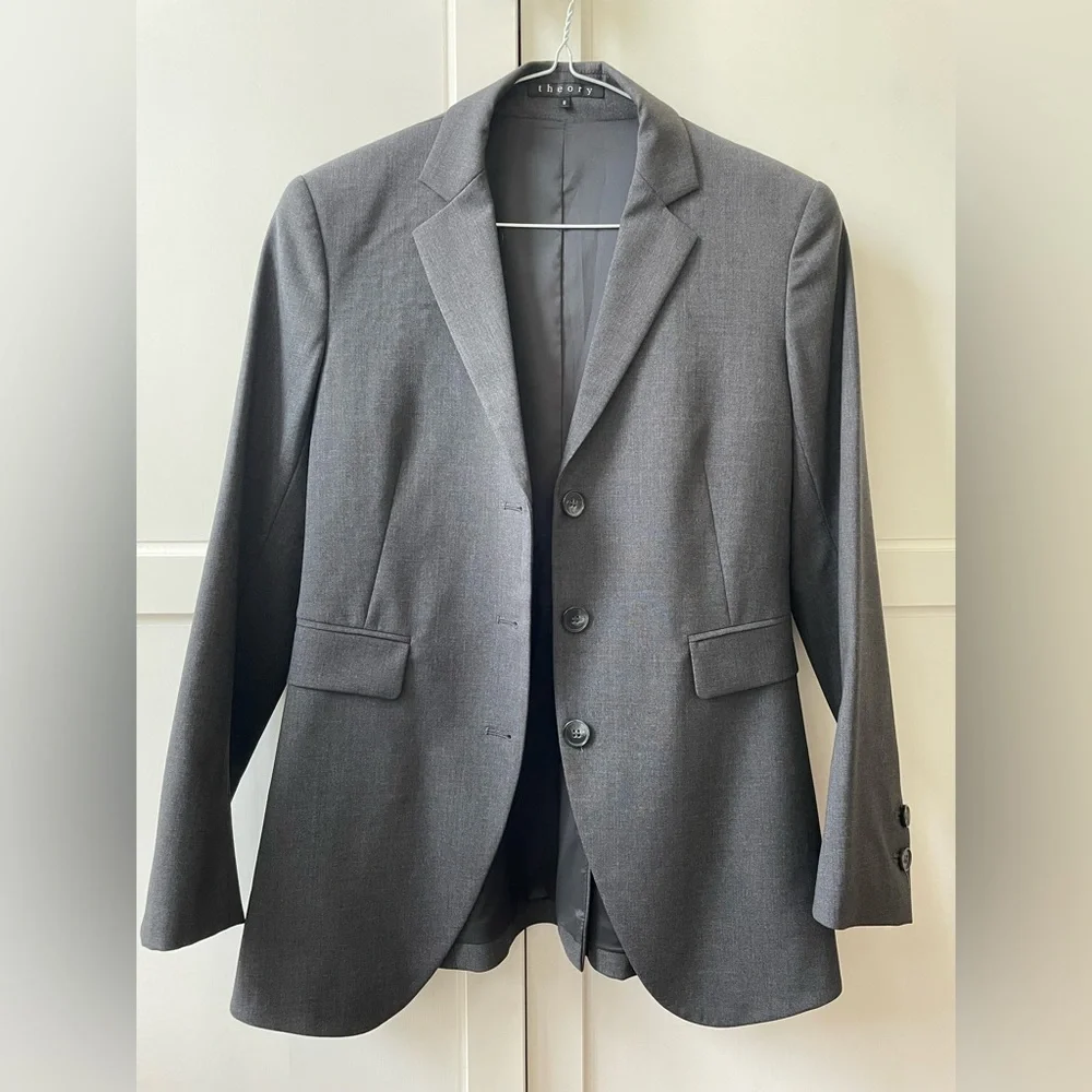 Theory wool blend charcoal grey blazer - Picture 1 of 4